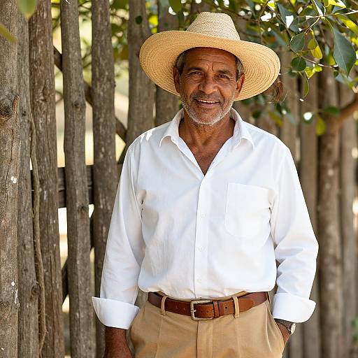 Smiling Man in Straw Hat Outdoors