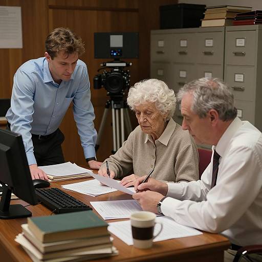 Meeting in a Dimly Lit Office