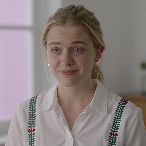 Blonde Woman with Embroidered Shirt