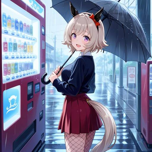Charming Horse Girl in the Rain