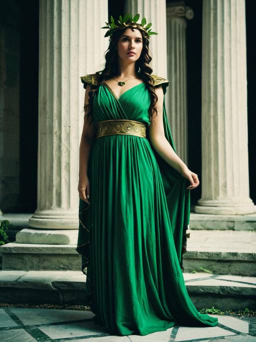 Woman in Green Greek Goddess Costume