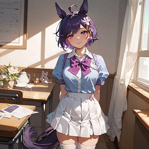 Kitasan Black Smiling in School Uniform