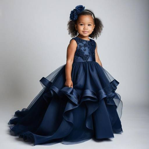 Little Girl in Elegant Navy Blue Dress