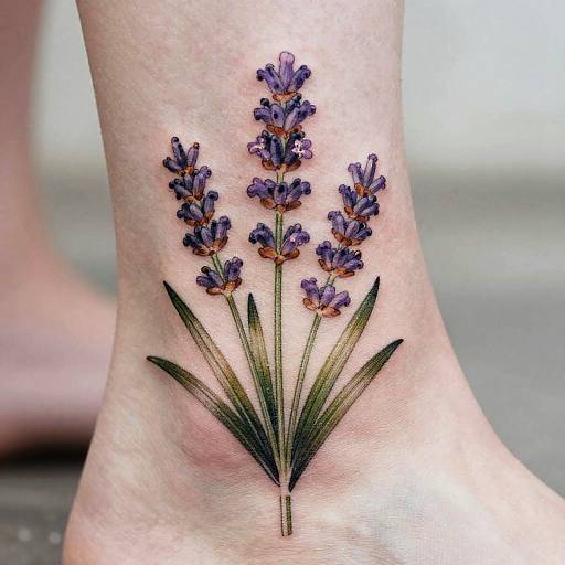 Vintage Lavender Floral Ankle Tattoo
