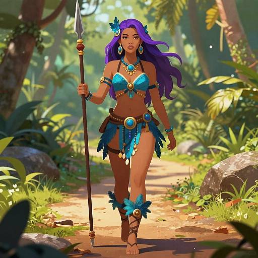 Confident Woman in Tribal Jungle