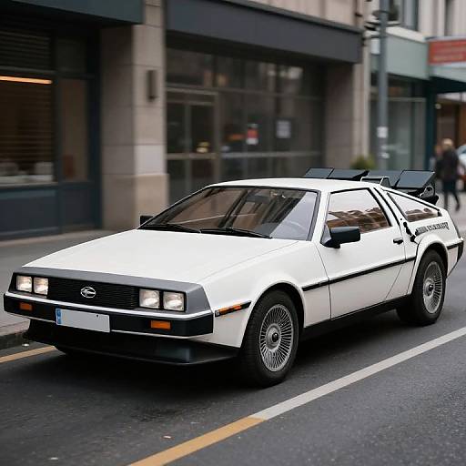 Photograph of a white Ford police car with black accents, roof light, and 