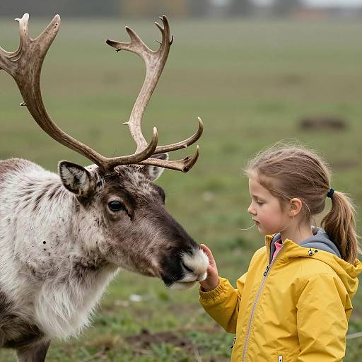 Young Girl Touching Reindeer Nose