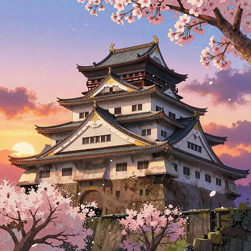 Studio Ghibli Sunset with Castle Ruins