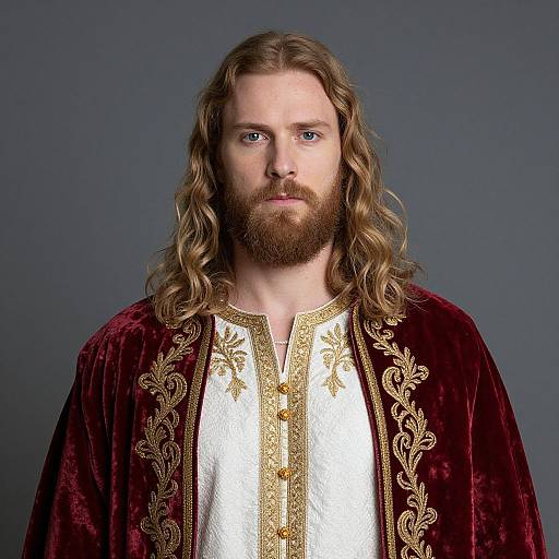 Regal Bearded Man in Velvet Cloak