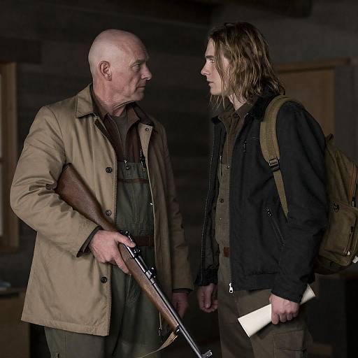 Intense Standoff in Rustic Room