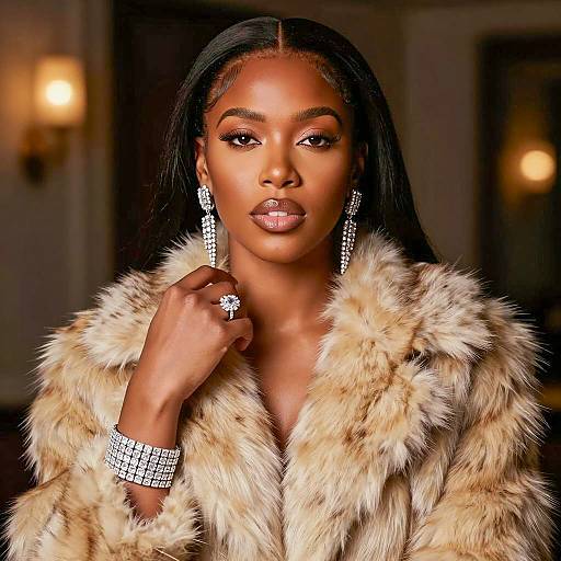 Elegant Woman in Fur Coat with Diamond Jewelry