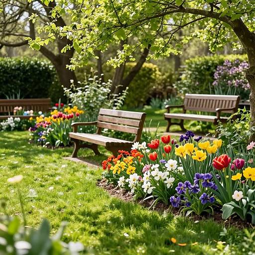 Springtime Garden with Vibrant Blooms