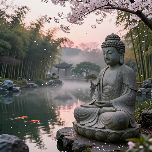 Tranquil Buddhist Garden at Dawn