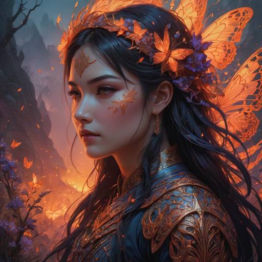 Warrior Woman with Flaming Butterflies