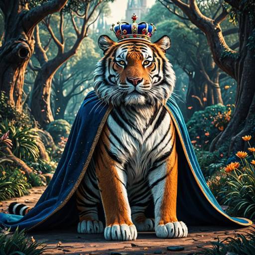Royal Tiger with Crown and Cape in Fantasy Forest Royal Tiger with Crown and Cape in Fantasy Forest