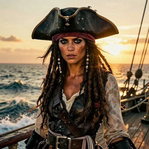 Fierce Female Pirate at Sunset