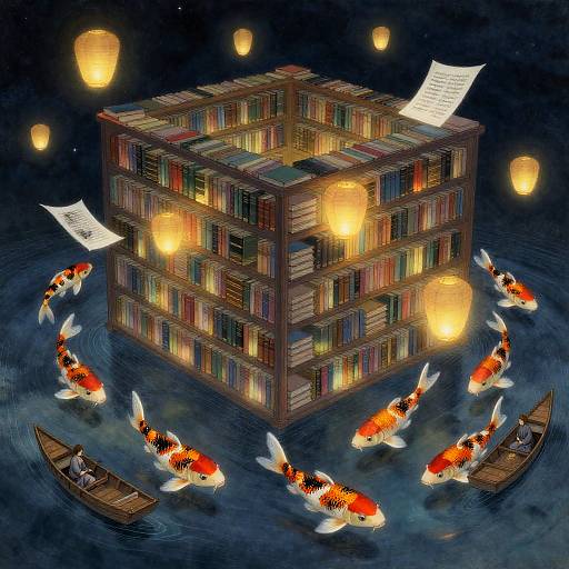 Moonlit Floating Library of Koi