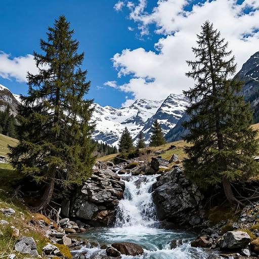 Tyrolean Waterfall Amid Snowy Peaks