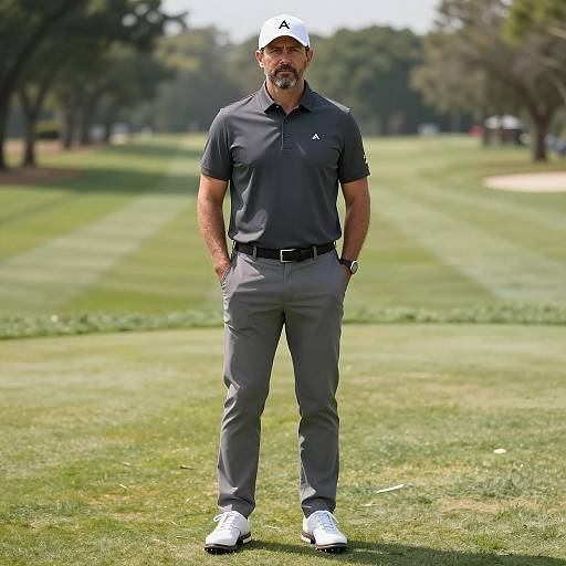 Middle-Aged Man in Casual Golf Outfit