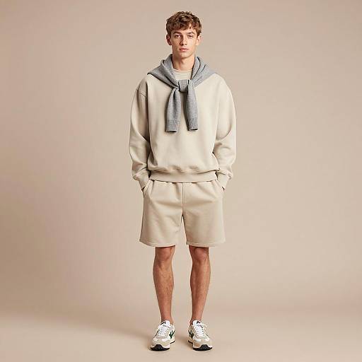 Young Man in Casual Beige Outfit