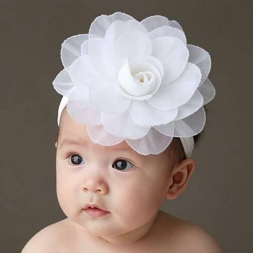 Baby Girl Wearing White Flower Headband