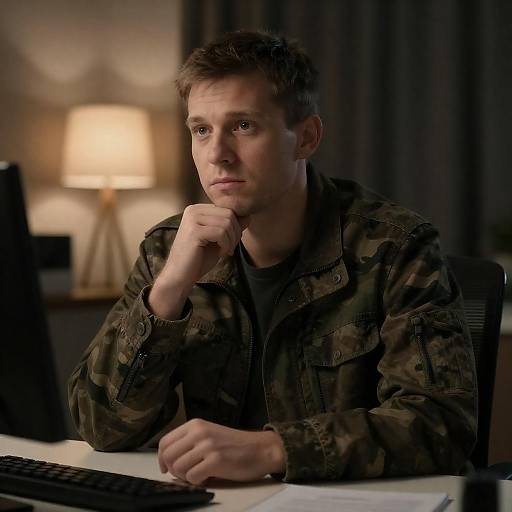 Thoughtful Man in Dimly Lit Room