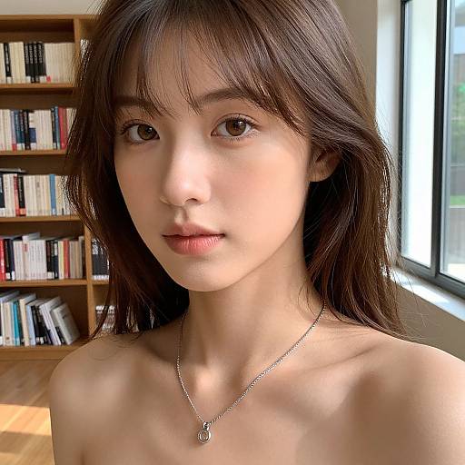 Young Woman in Sunlit Indoor Setting