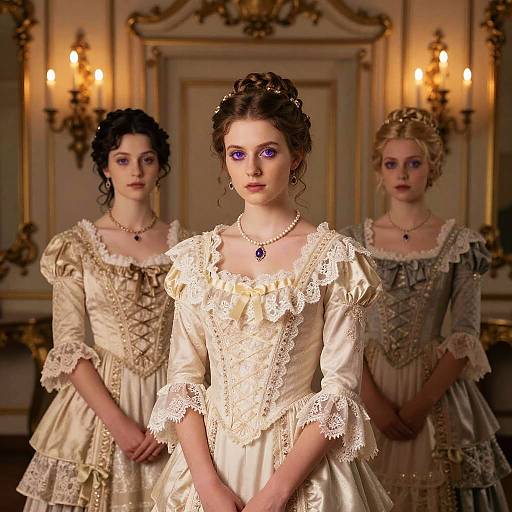 Victorian Elegance with Purple-Eyed Girls