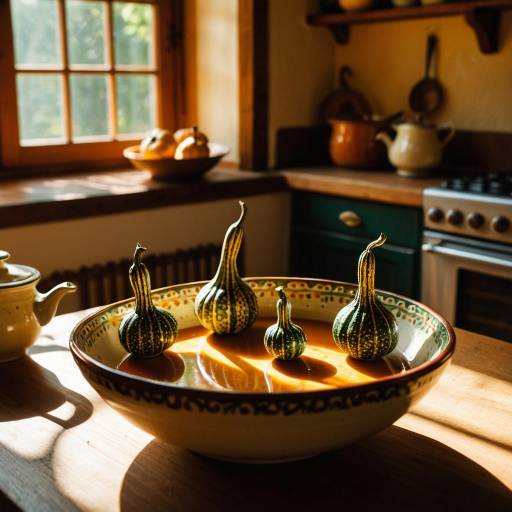 Miniature Gourd Figures in Cozy Cottage Kitchen