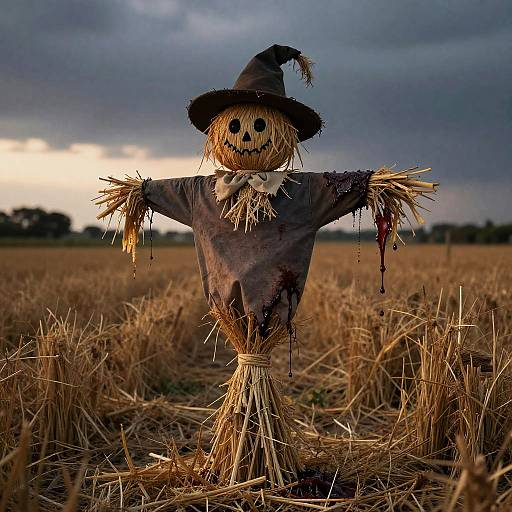 Ominous Twisted Scarecrow at Dusk
