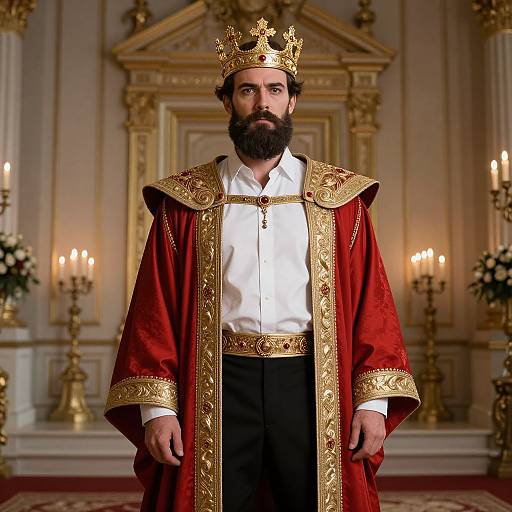 Regal King in Opulent Throne Room