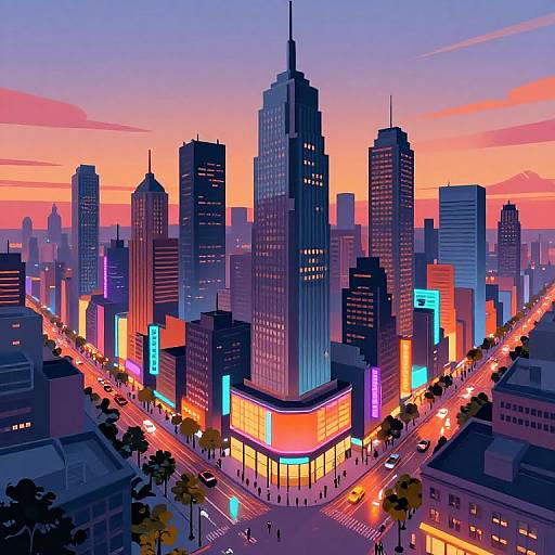 Vibrant Urban Skyline at Sunset
