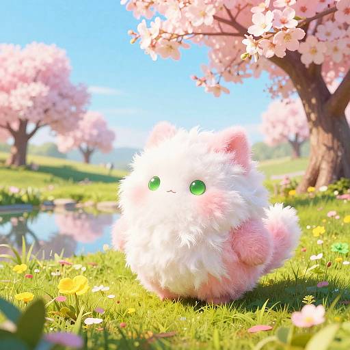 Whimsical Pink Creature in Meadow