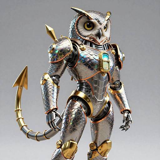 Armored Owl Robot with Grapnel Tail