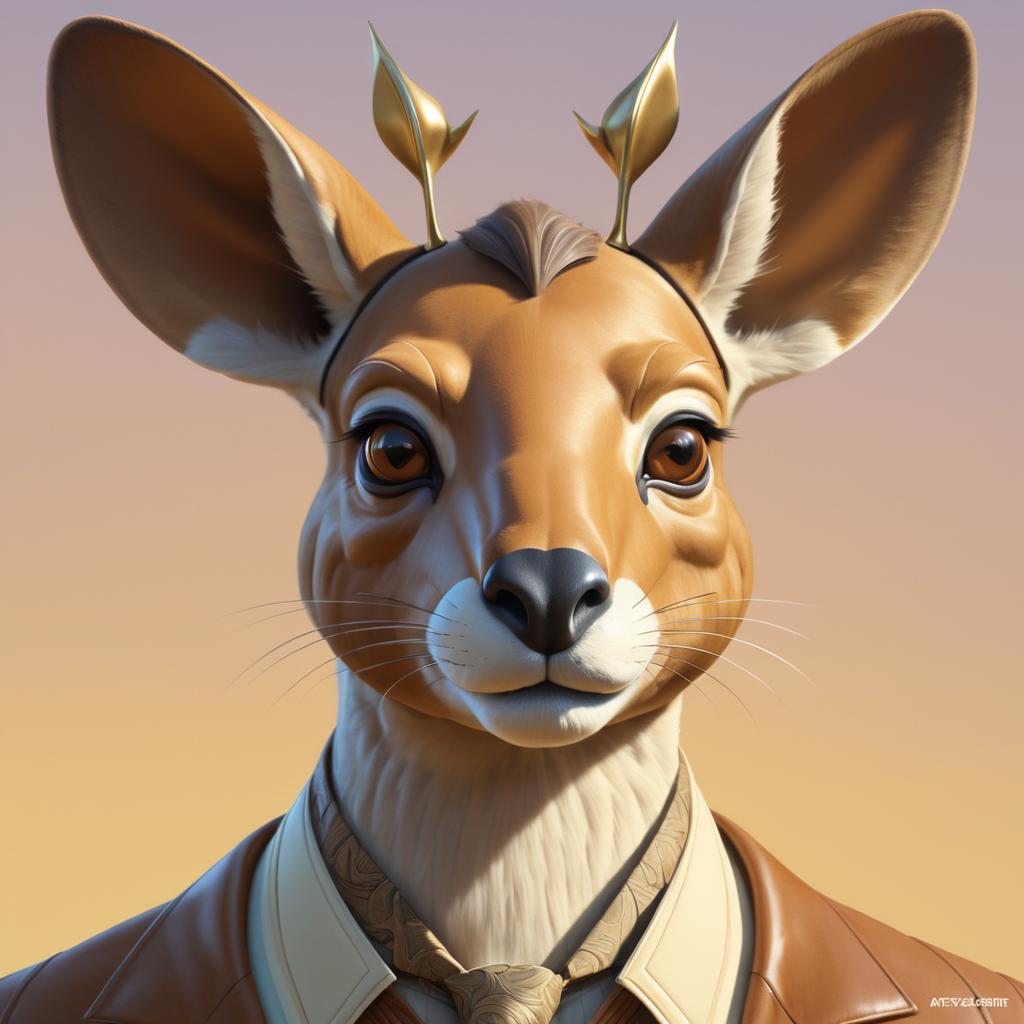 Elegant Retro Portrait of Humanoid Kangaroo