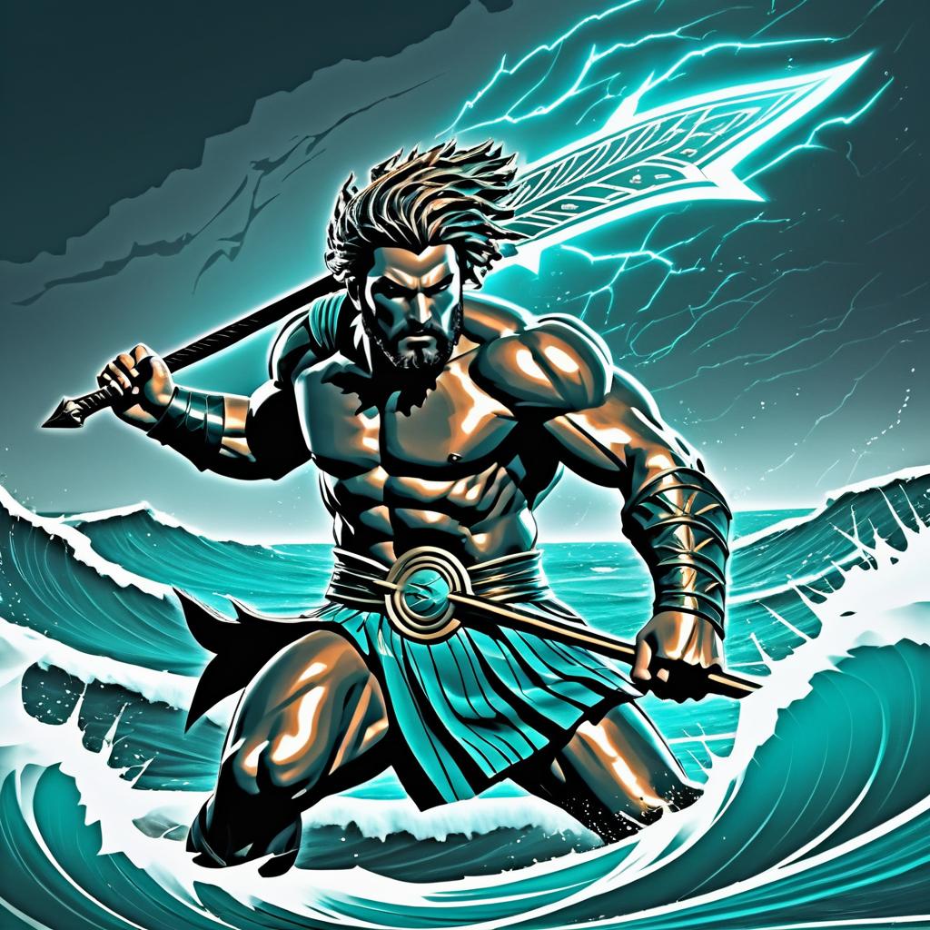 Epic Comic Battle: Odysseus on Stormy Shore