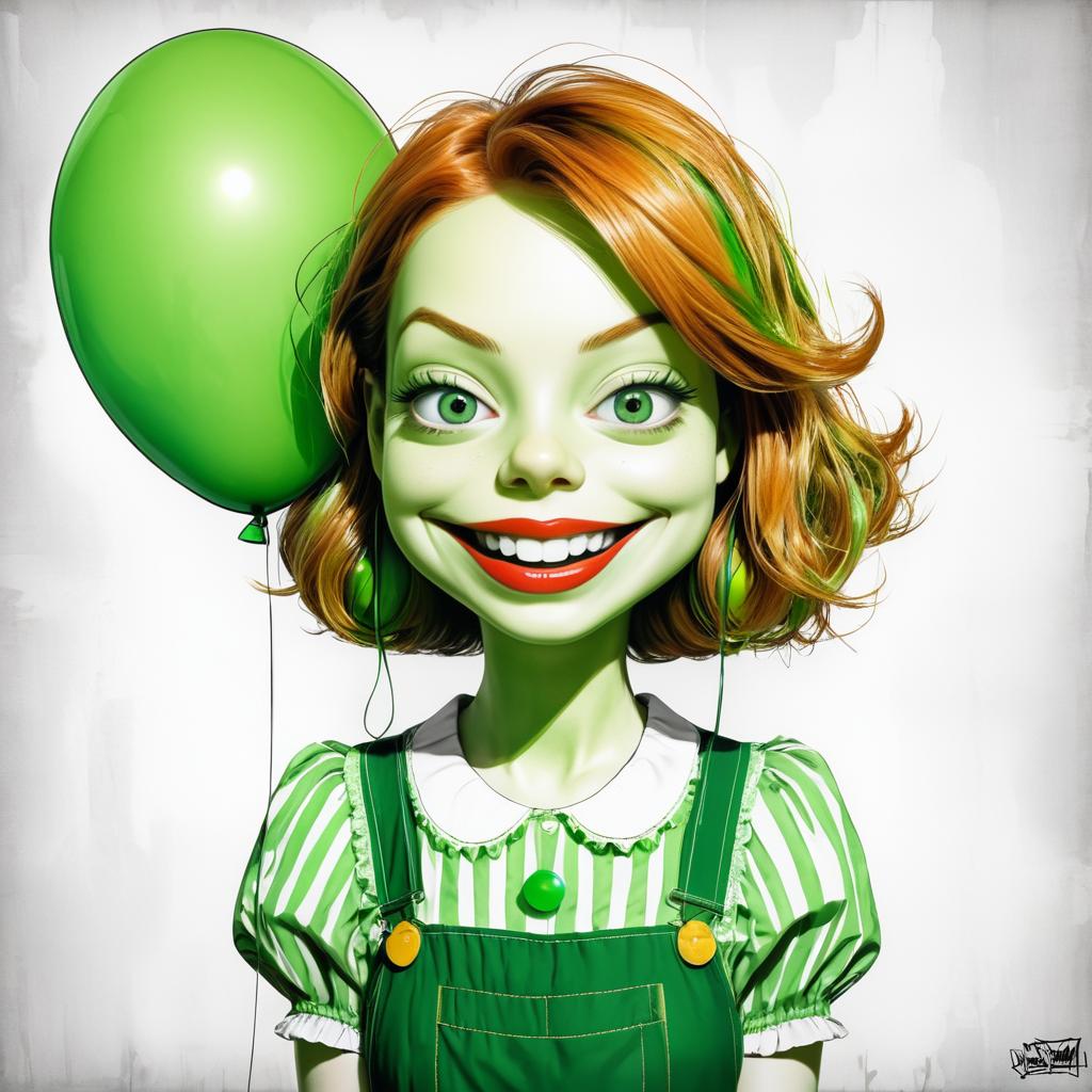 Surreal Grunge Cartoon Portrait of Emma Stone