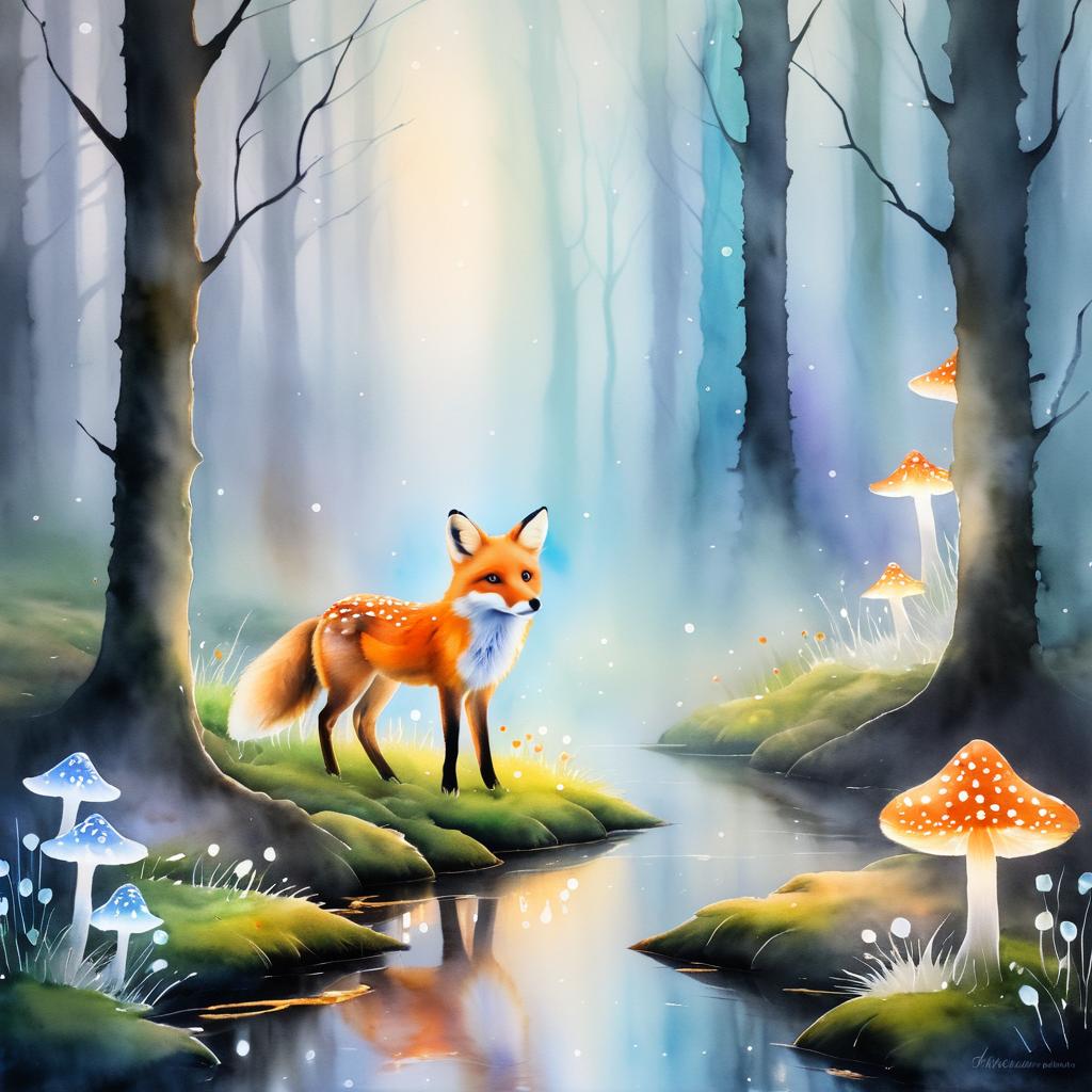 Mystical Fox in Enchanted Forest Scene