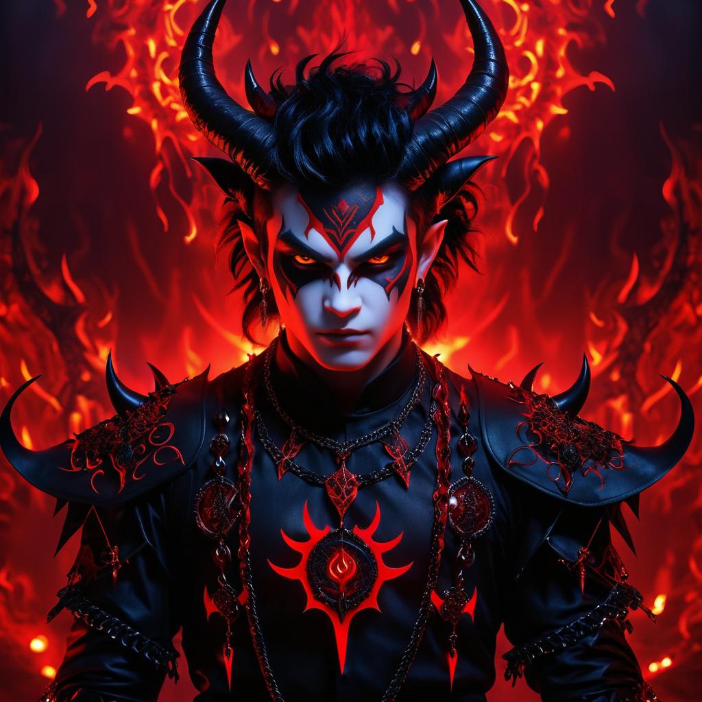 Intimidating Young Demon in Fiery Ambiance