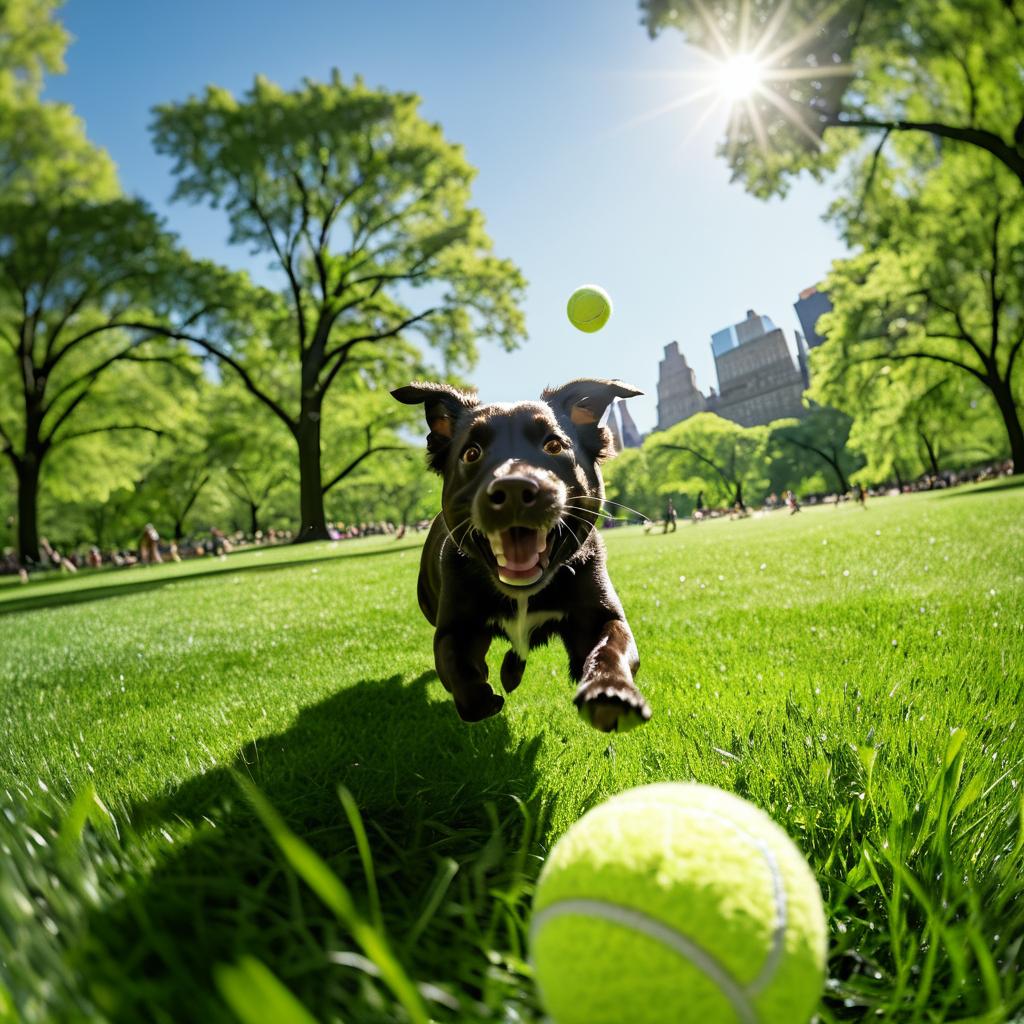 Photorealistic Dog Playing Fetch in Park