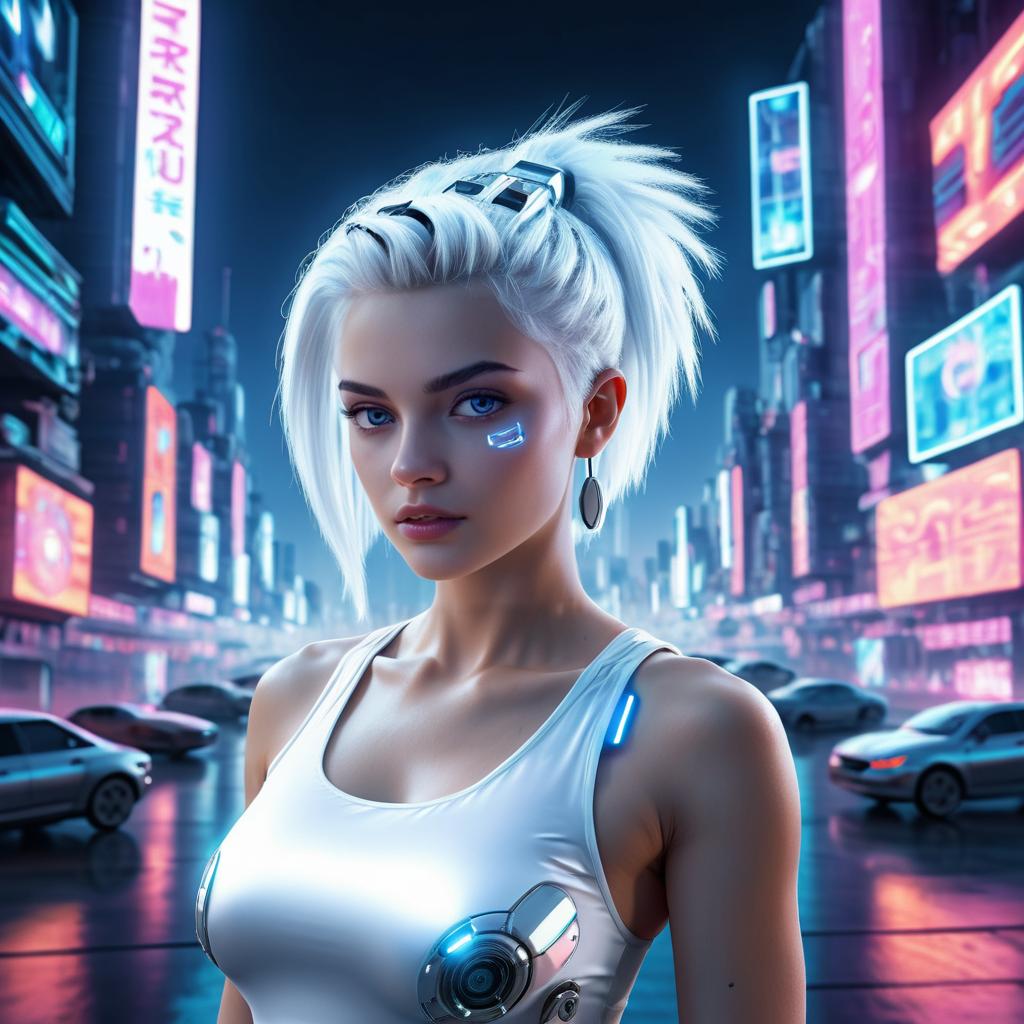 Futuristic Cyberpunk Woman in Neon City