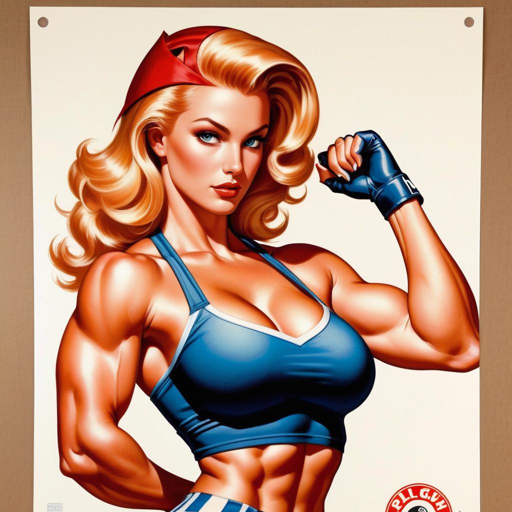 Muscular Blonde Fitness Model Pinup Art