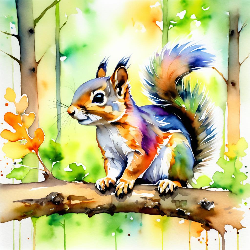 Whimsical Watercolor Baby Squirrel Art