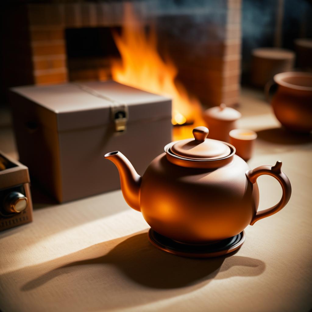 Vintage Teapot in Box by Fire