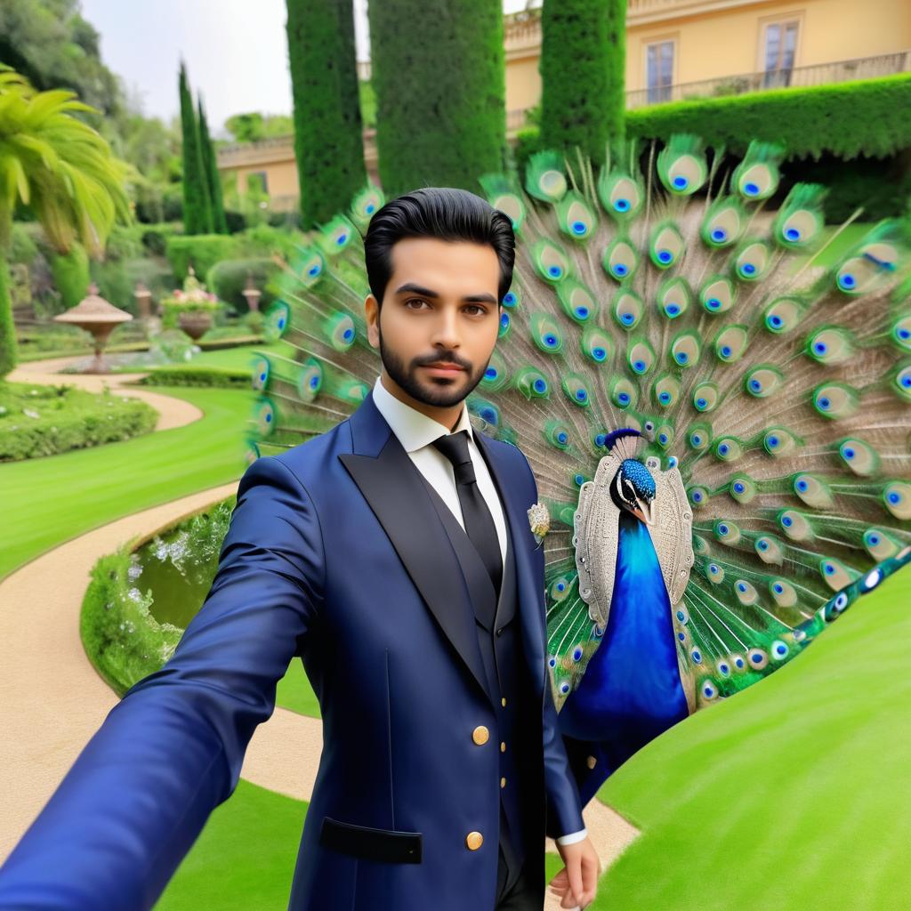 Formal Selfie with Peacock in Garden