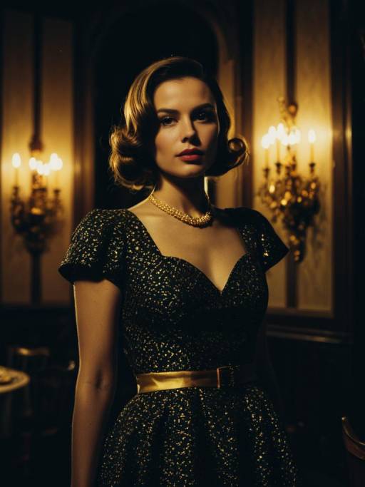 Glamorous Vintage Woman in Retro Dress