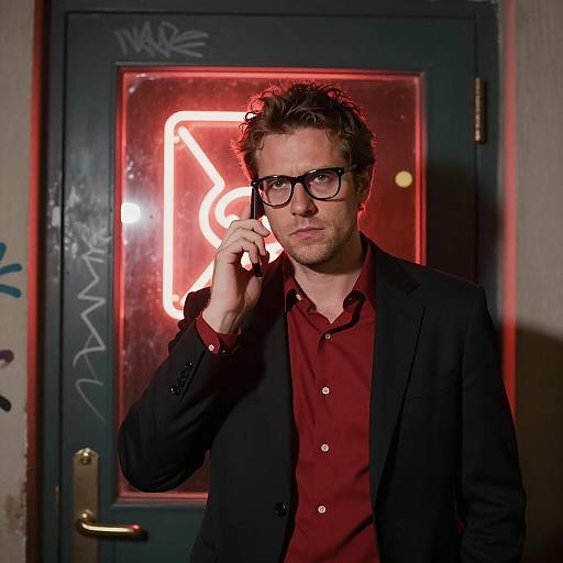 Serious Man in Urban Night Scene