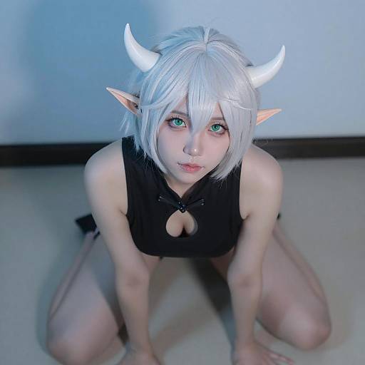 Playful Asian Woman with White Hair