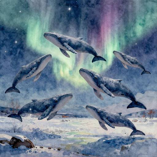 Aurora-lit Sky Whales Dancing in Tundra