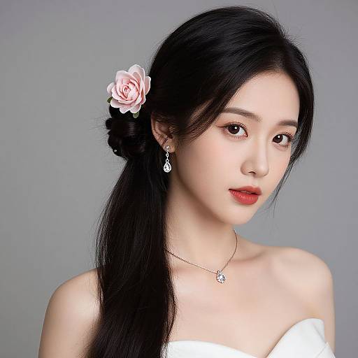 Realistic Portrait with Floral Hairstyle